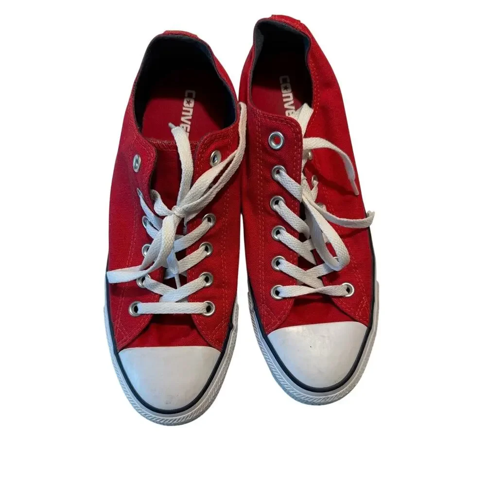 Converse Red Canvas Low-Top Sneakers with White Laces 10 W